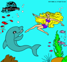 Dibujo Barbie jugando con un delfín pintado por pepa 