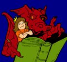 Dibujo Dragón, chica y libro pintado por guapo1245
