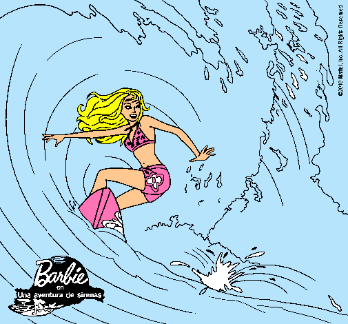 Barbie practicando surf