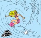 Dibujo Barbie practicando surf pintado por anahi01