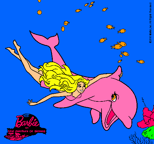Dibujo Barbie y delfín pintado por giza