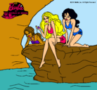Dibujo Barbie y sus amigas sentadas pintado por alyna_bela