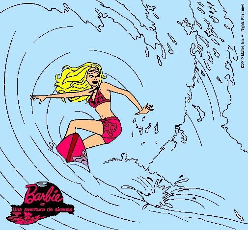 Barbie practicando surf