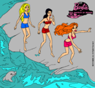 Dibujo Barbie y sus amigas en la playa pintado por Liseth