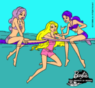 Dibujo Barbie y sus amigas pintado por unicornio