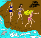 Dibujo Barbie y sus amigas en la playa pintado por lerelele