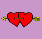 Dibujo Dos corazones con una flecha pintado por amor