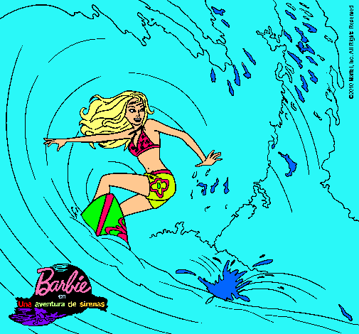 Barbie practicando surf