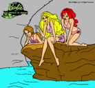 Dibujo Barbie y sus amigas sentadas pintado por sol