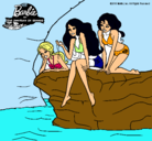 Dibujo Barbie y sus amigas sentadas pintado por marea
