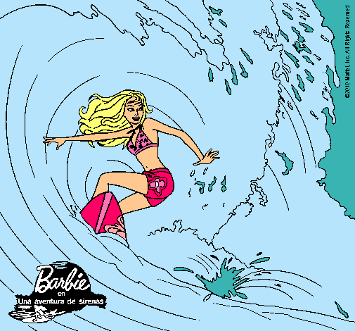 Barbie practicando surf