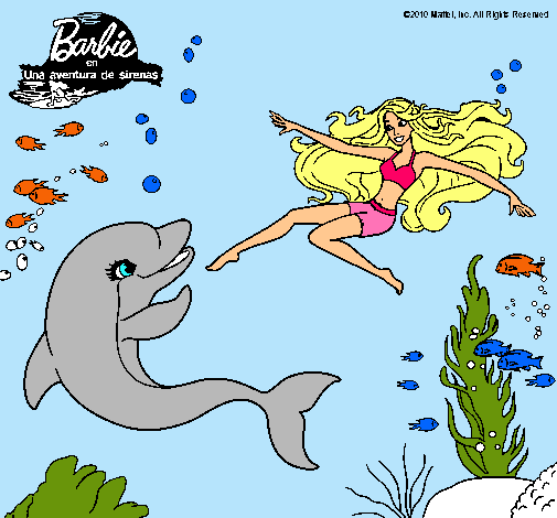 Dibujo Barbie jugando con un delfín pintado por nataly1