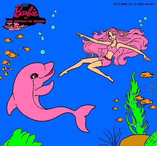 Dibujo Barbie jugando con un delfín pintado por giza