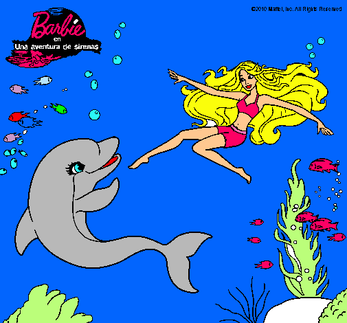 Dibujo Barbie jugando con un delfín pintado por ALBARS