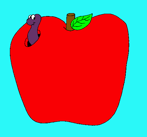 Dibujo Gusano en la fruta pintado por pollo