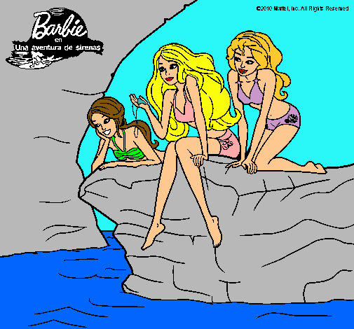 Dibujo Barbie y sus amigas sentadas pintado por palo