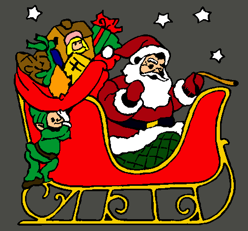 Dibujo de Papa Noel en su trineo pintado por Abisai en Dibujos net el 