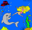Dibujo Barbie jugando con un delfín pintado por mirian