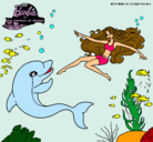 Dibujo Barbie jugando con un delfín pintado por hala