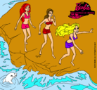 Dibujo Barbie y sus amigas en la playa pintado por abigail