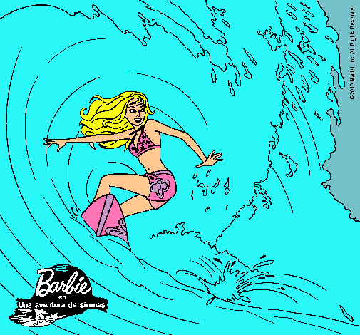 Barbie practicando surf