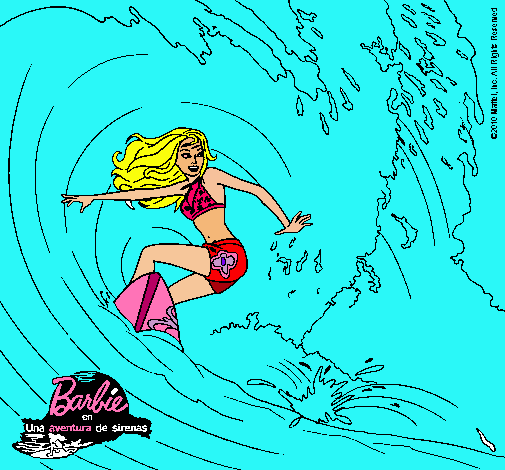 Barbie practicando surf