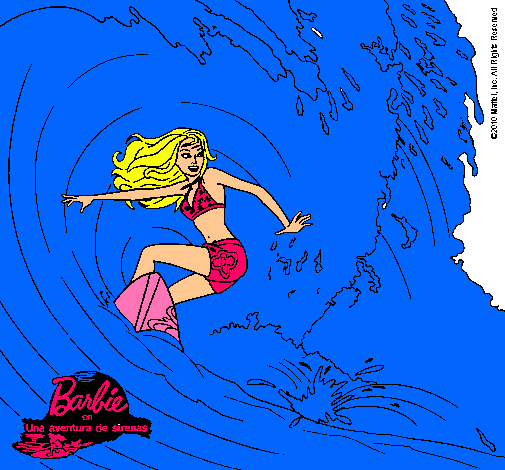 Barbie practicando surf