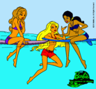 Dibujo Barbie y sus amigas pintado por Afrodita