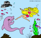 Dibujo Barbie jugando con un delfín pintado por neykaris