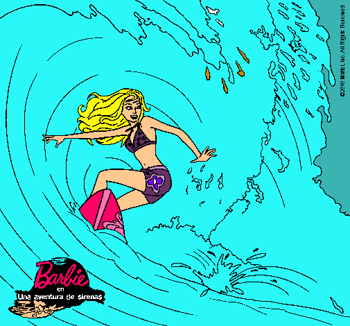 Barbie practicando surf