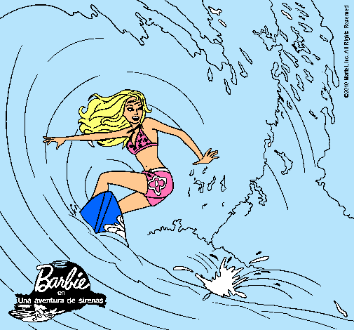 Barbie practicando surf