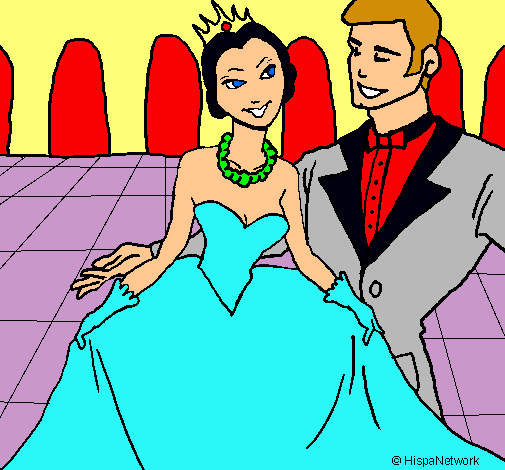 Dibujo Princesa y príncipe en el baile pintado por palo