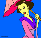 Dibujo Geisha con paraguas pintado por Aura