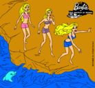 Dibujo Barbie y sus amigas en la playa pintado por antonela