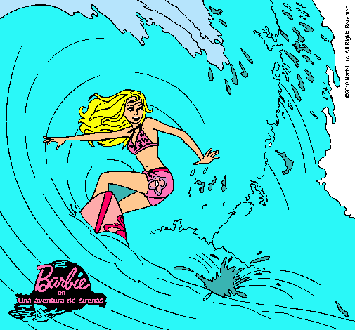 Barbie practicando surf