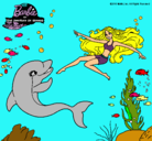 Dibujo Barbie jugando con un delfín pintado por DORA
