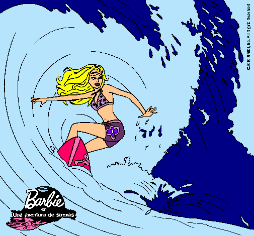 Dibujo Barbie practicando surf pintado por anai