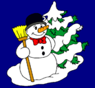Dibujo Muñeco de nieve y árbol navideño pintado por mapi