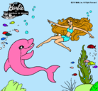 Dibujo Barbie jugando con un delfín pintado por monroy