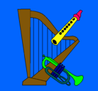 Dibujo Arpa, flauta y trompeta pintado por kely