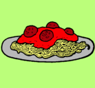 Dibujo Espaguetis con carne pintado por pasta