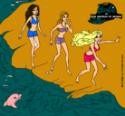 Dibujo Barbie y sus amigas en la playa pintado por miros