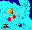 Dibujo Barbie practicando surf pintado por waleska