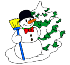 Dibujo Muñeco de nieve y árbol navideño pintado por lolp