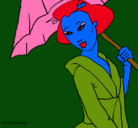 Dibujo Geisha con paraguas pintado por perlajuai