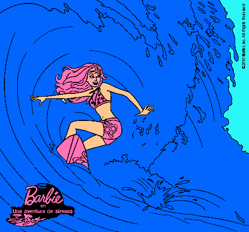 Barbie practicando surf