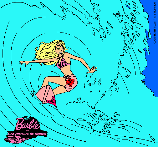 Barbie practicando surf