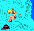 Dibujo Barbie practicando surf pintado por barbi