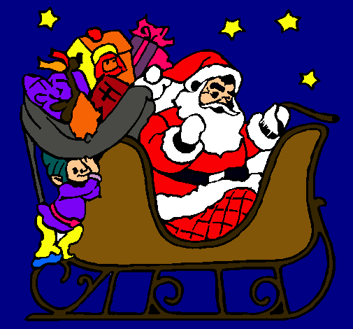 Dibujo Papa Noel en su trineo pintado por valen2000
