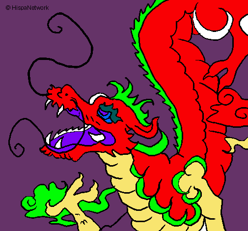 Dibujo Dragón japonés pintado por arcoiris